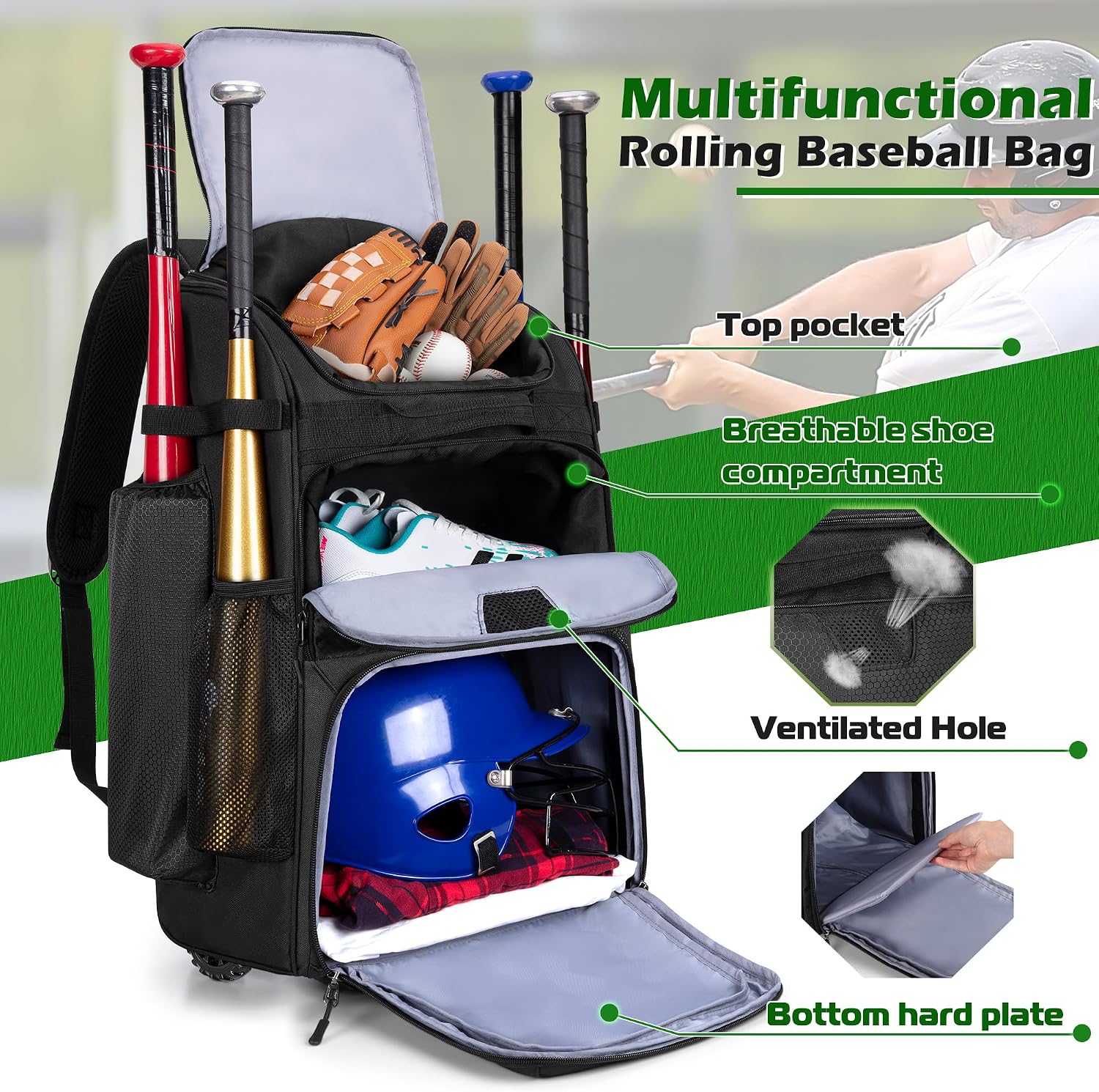 Mochila de beisebol com rodas, - Heavy Equipment Usa avaliação e preço